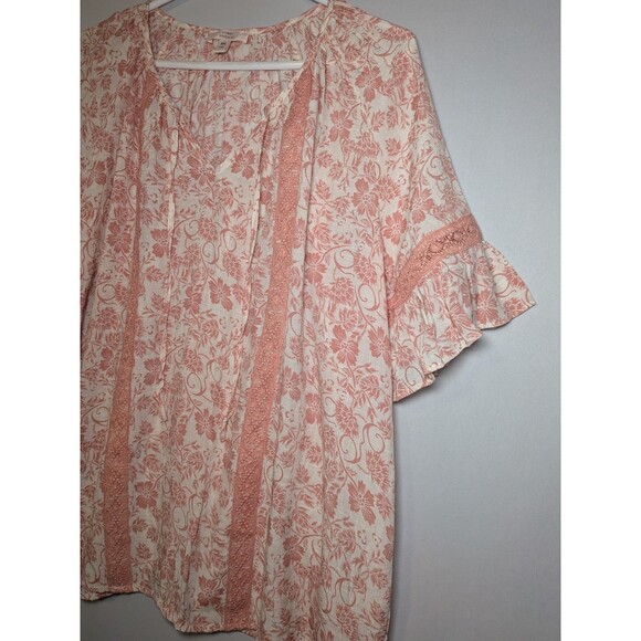 Women's Floral V Neck Pullover Tunic Blouse Pink Size XXL Como Vintage Hippie - Picture 3 of 12